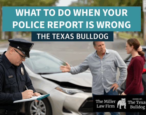 Houston police officer writing an accident report while drivers dispute details — Texas Bulldog Law Firm.