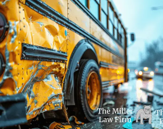 Leander ISD school bus on its side after rollover crash with emergency vehicles and responders.