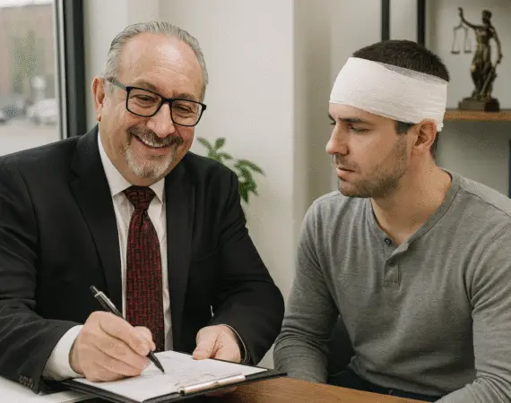 Houston motor vehicle accident lawyer reviewing claim with client after crash