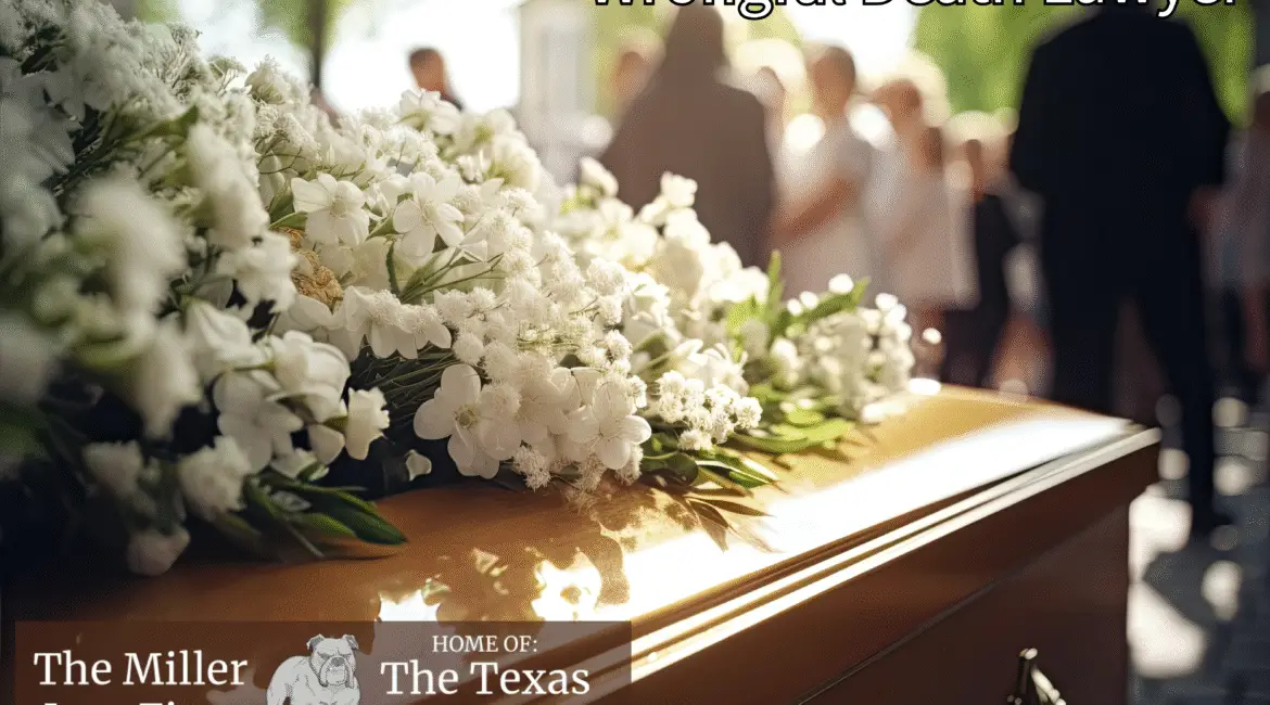 Wrongful death lawyer Houston – funeral casket with white flowers symbolizing justice and compassion