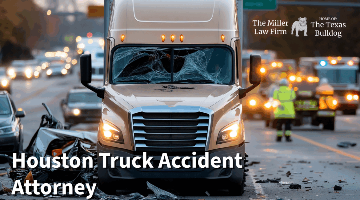 Houston 18-wheeler accident scene with The Texas Bulldog law firm representing injured victims.