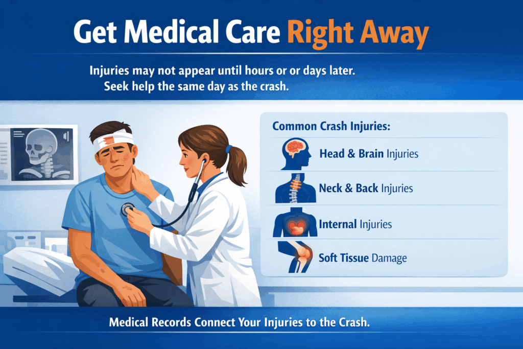 Get medical care after a drunk driving accident in Houston to identify hidden injuries