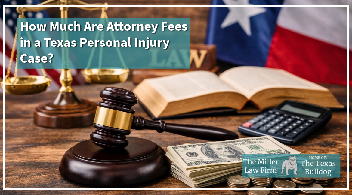 Texas personal injury attorney fees explained with gavel, money, and law book