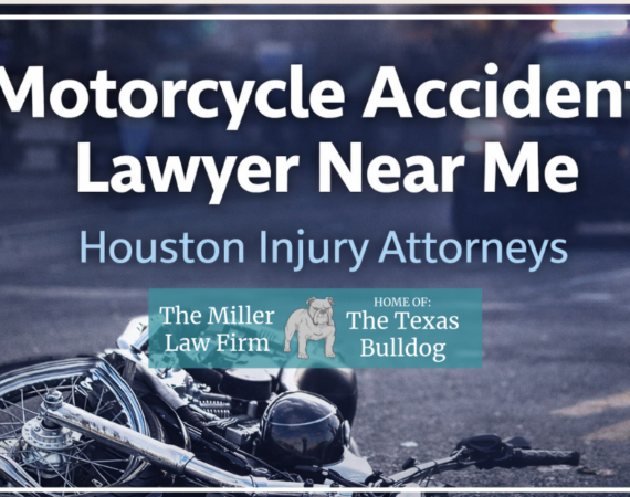Motorcycle accident crash scene promoting Houston motorcycle accident lawyer near me services