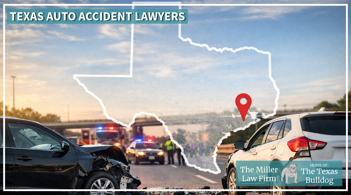 Texas auto accident lawyers helping injured drivers after serious crash with Texas map highlighting Houston representation.