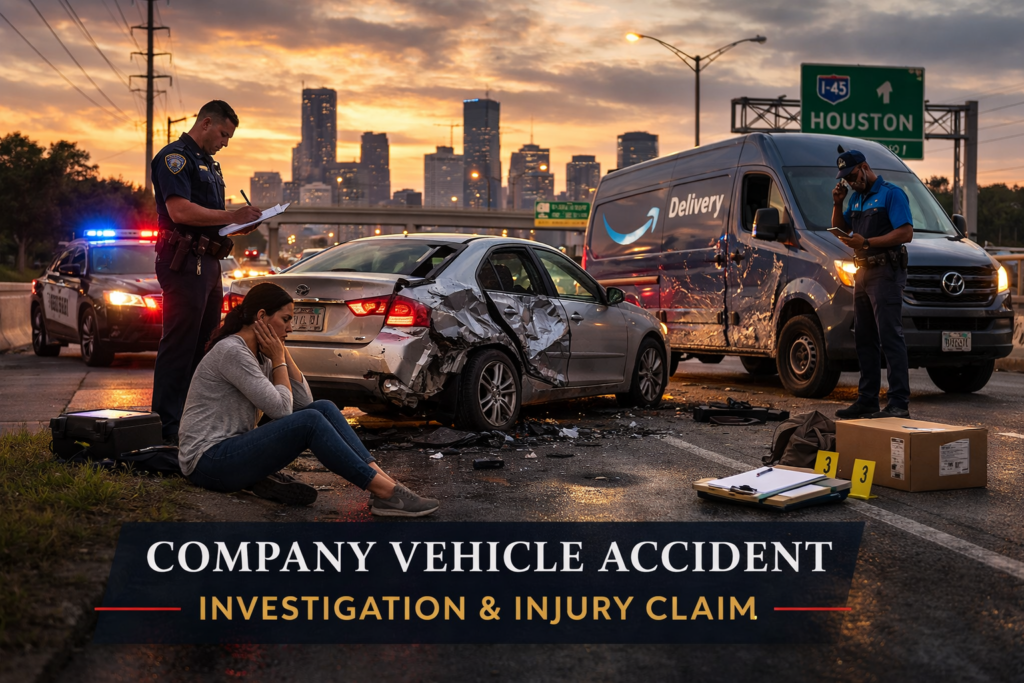 Company vehicle accident in Houston involving a delivery van and injured driver