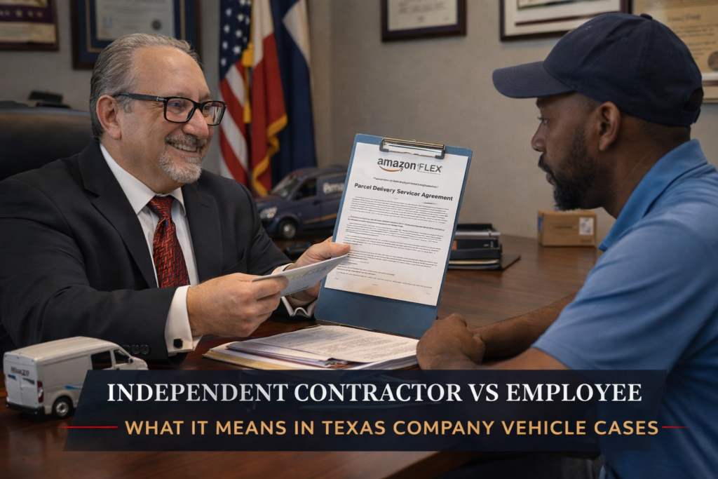 Houston personal injury attorney explaining independent contractor vs employee liability in company vehicle accident case