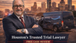 Houston company vehicle accident lawyer Adam Miller standing in front of delivery van crash scene