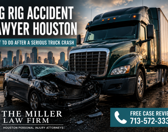 Big rig accident lawyer Houston image showing a serious truck crash involving an 18-wheeler and passenger vehicle