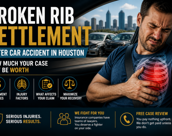 Broken rib injury after a car accident in Houston showing chest pain and how much a settlement may be worth
