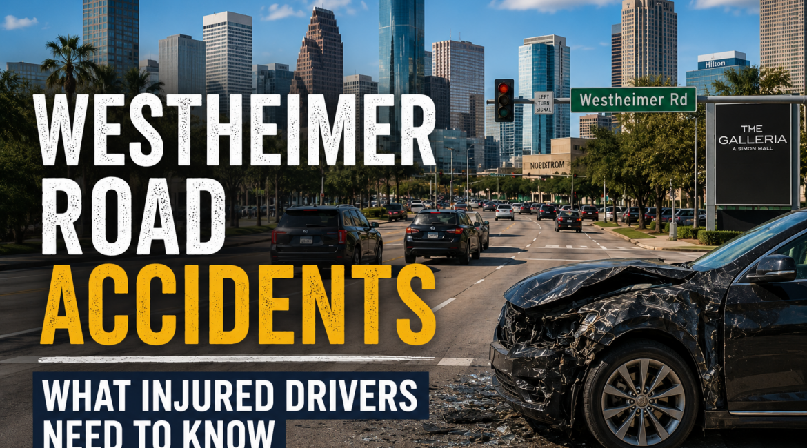 Damaged vehicle after a Westheimer Road accident in Houston near the Galleria.