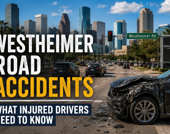 Damaged vehicle after a Westheimer Road accident in Houston near the Galleria.
