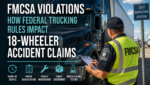 FMCSA inspector examining a commercial semi-truck during a roadside inspection to identify federal trucking safety violations.