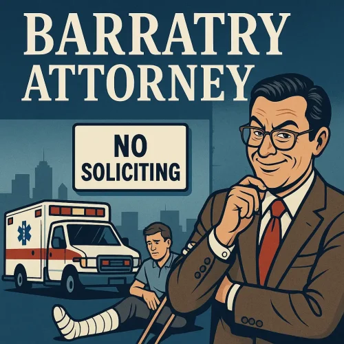 Attorney chasing an ambulance representing illegal solicitation, also known as barratry, in Texas