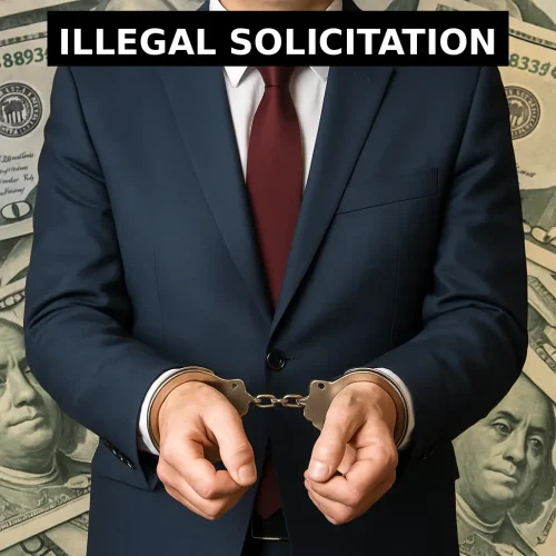 Attorney in handcuffs symbolizing illegal solicitation or barratry in Texas